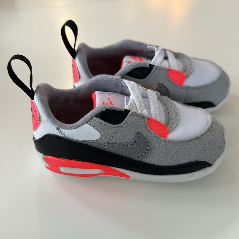 Nike Air Max 90 Toddler Sneakers 4C Gray Black Infrared Hook & Loop DC8323-100